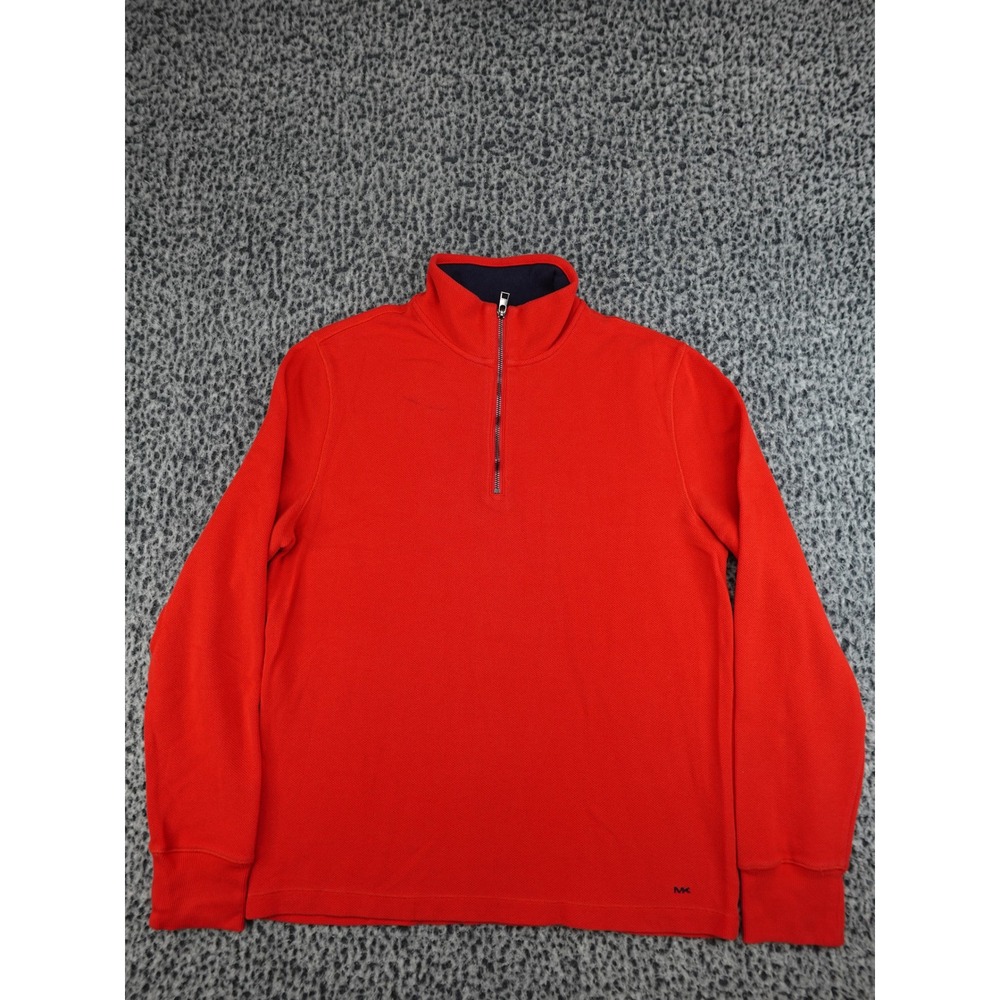 Michael Kors Quarter‎ Zip Pullover Mens Large Red Excellent Waffle Knit MK Logo
